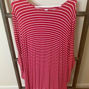 Red and white striped 3/4 length sleeve dress.
